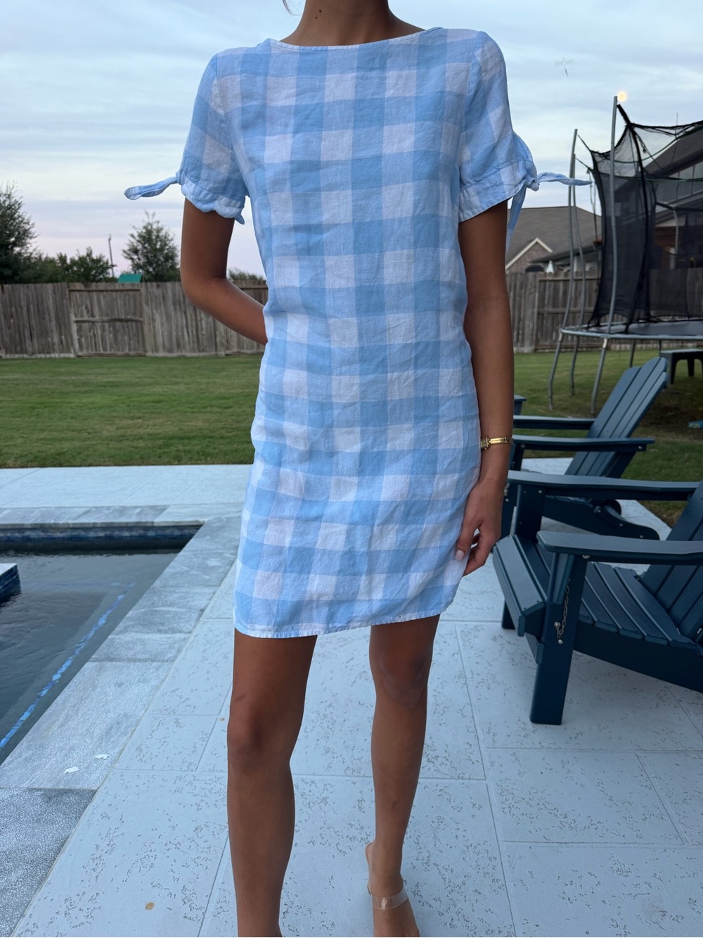 Saks Fifth Avenue Light Blue and White Gingham Short Sleeve Mini Dress